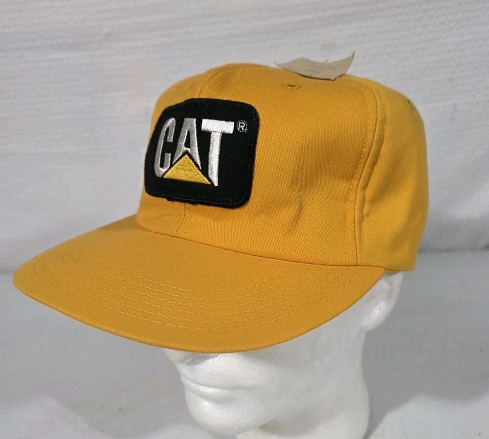 Vtg CAT Caterpillar Trucker Hat Yellow Patch Snapback Tonkin Made In USA W/ TAG